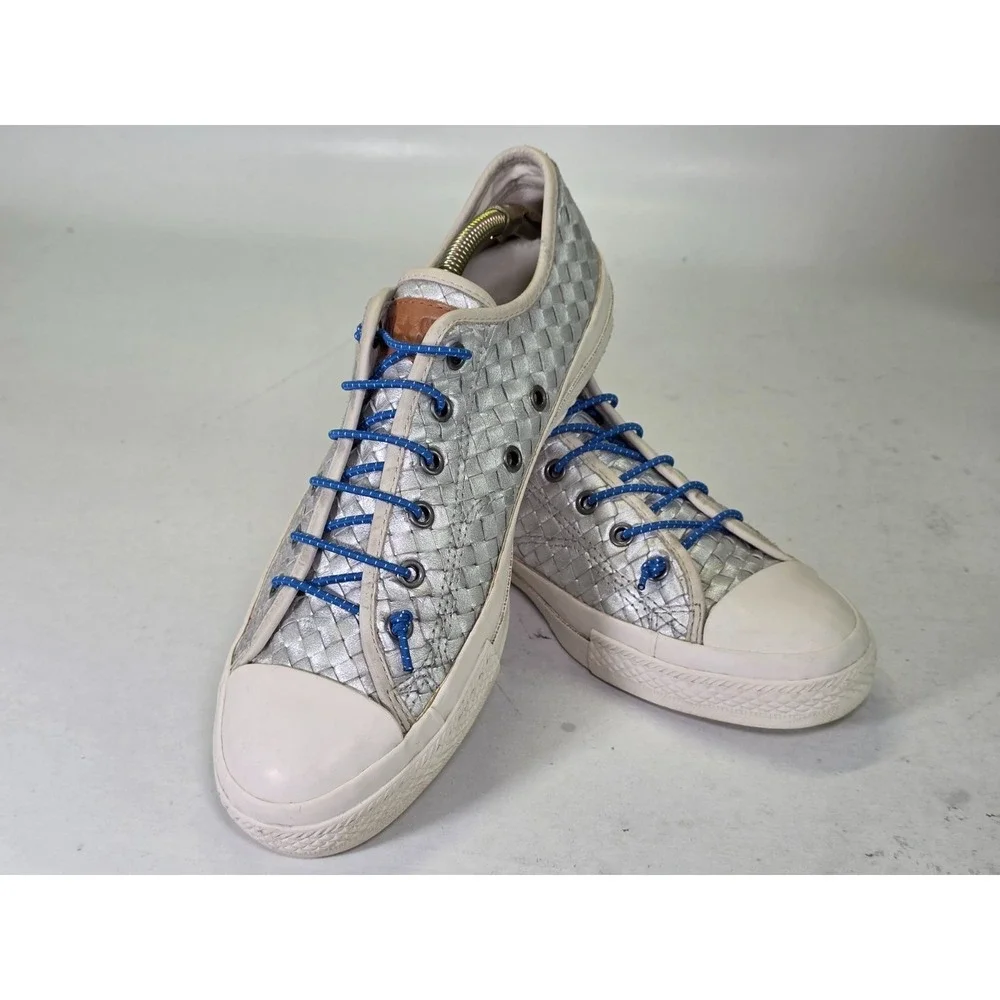 Converse All Star Women's Sneakers Size 9 Silver Woven Leather Shoes Rare‎ '10